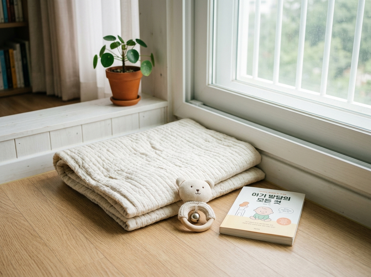 사두증 교정용 매트와 봉제 장난감 정물