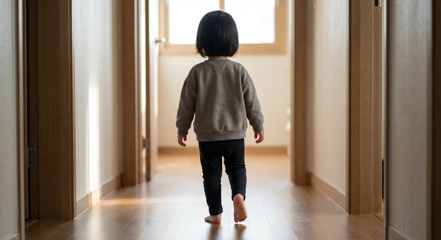 까치발로 걷는 한국인 유아의 발 모습