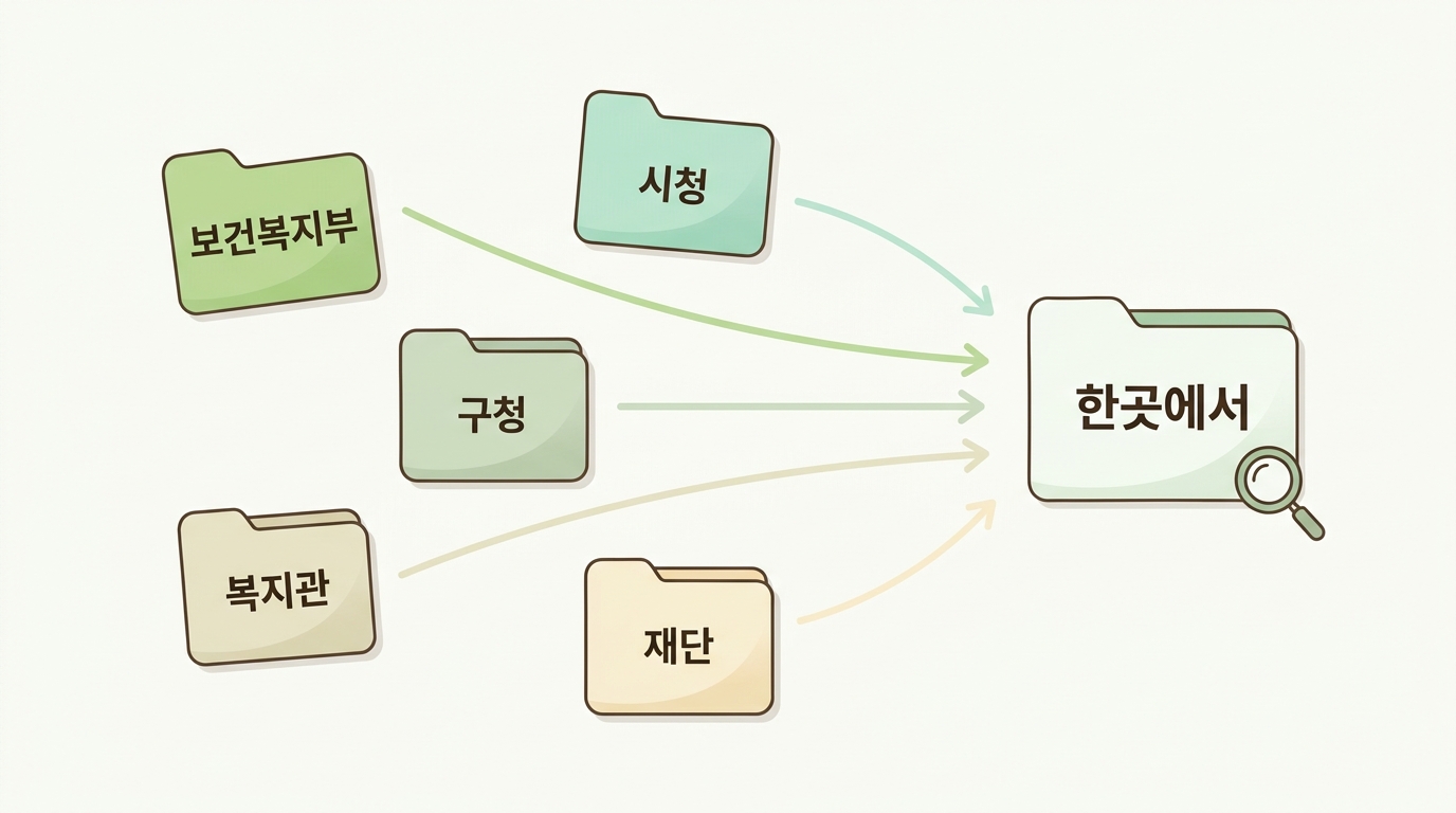 보건복지부 시청 구청 복지관 재단에 흩어진 발달장애 지원사업이 한곳으로 모이는 흐름도