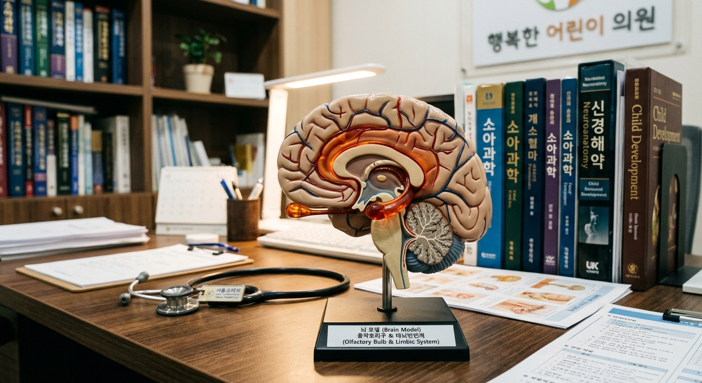 후각 구조가 표시된 뇌 모형