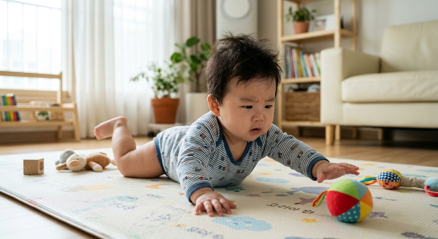 배밀이를 시도하는 한국 아기