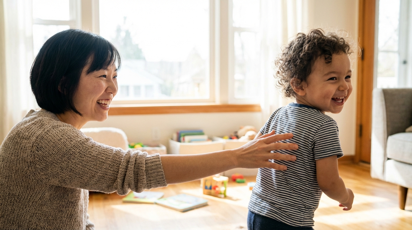 엄마가 부르자 돌아보는 아이