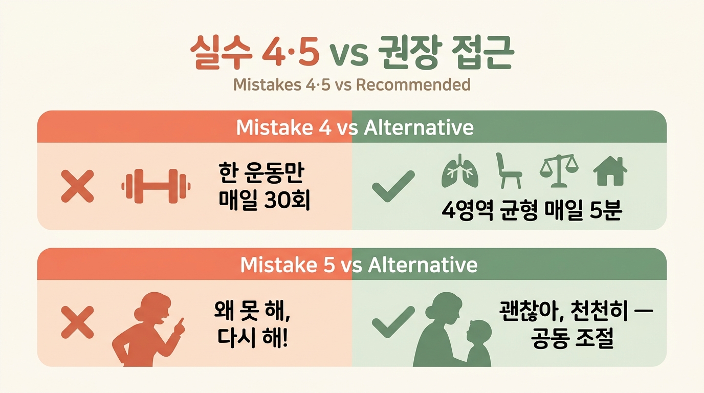 실수 4 한 운동 반복 실수 5 혼내며 강요 메커니즘 다영역 안전신호 권장 다이어그램