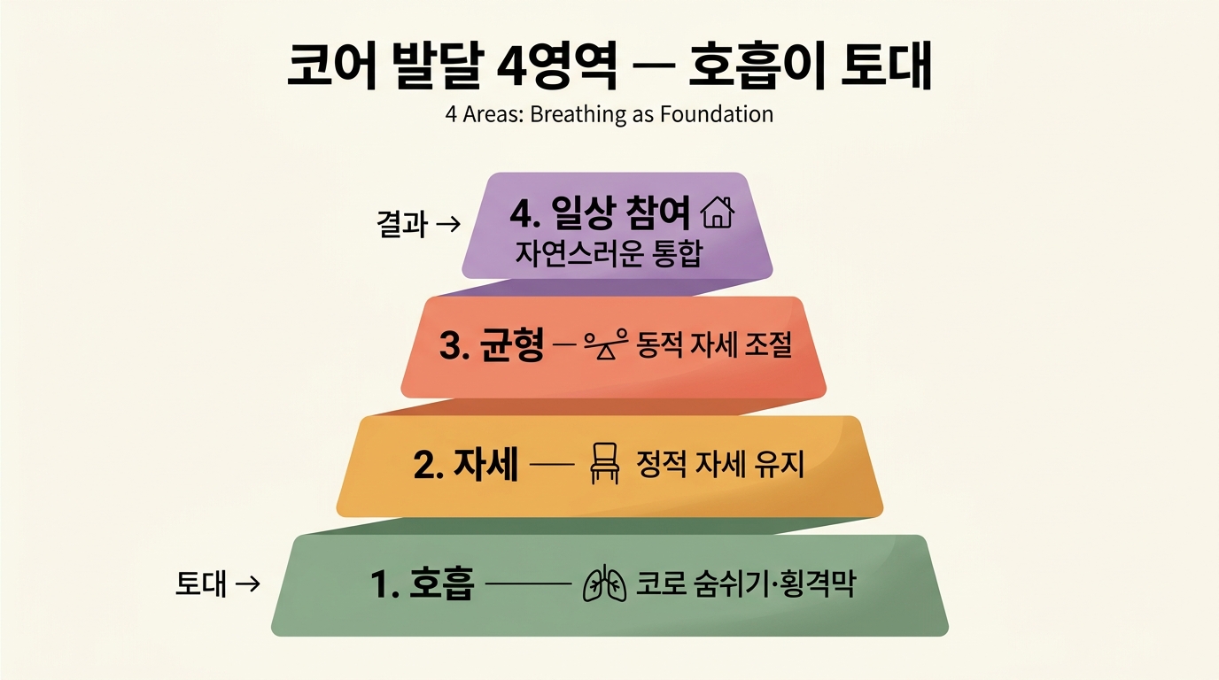 코어 발달 4영역 호흡 자세 균형 일상참여 측정 포인트 인포그래픽