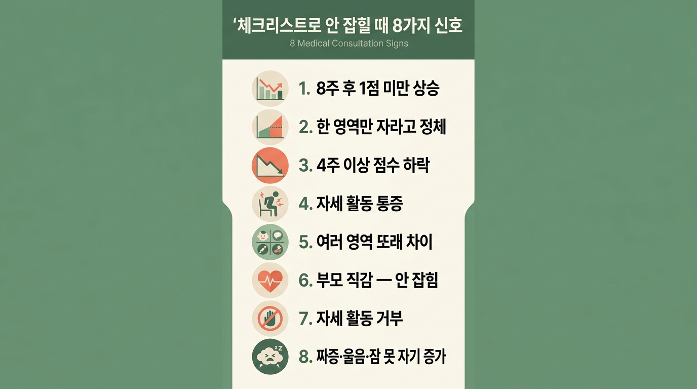 체크리스트로 안 잡힐 때 의료기관 상담 6가지 신호 가이드 인포그래픽