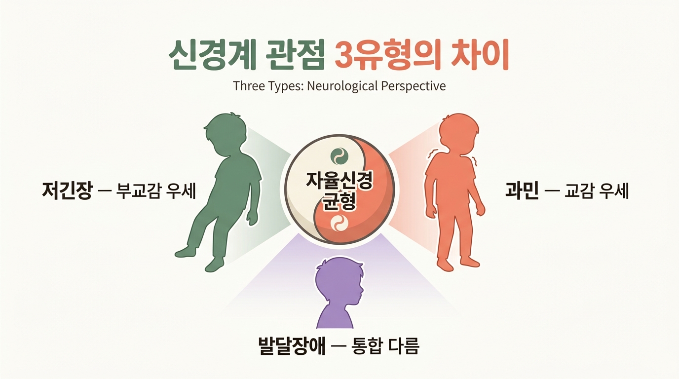 저긴장 부교감 우세 과민 교감 우세 발달장애 신호 통합 차이 신경계 다이어그램