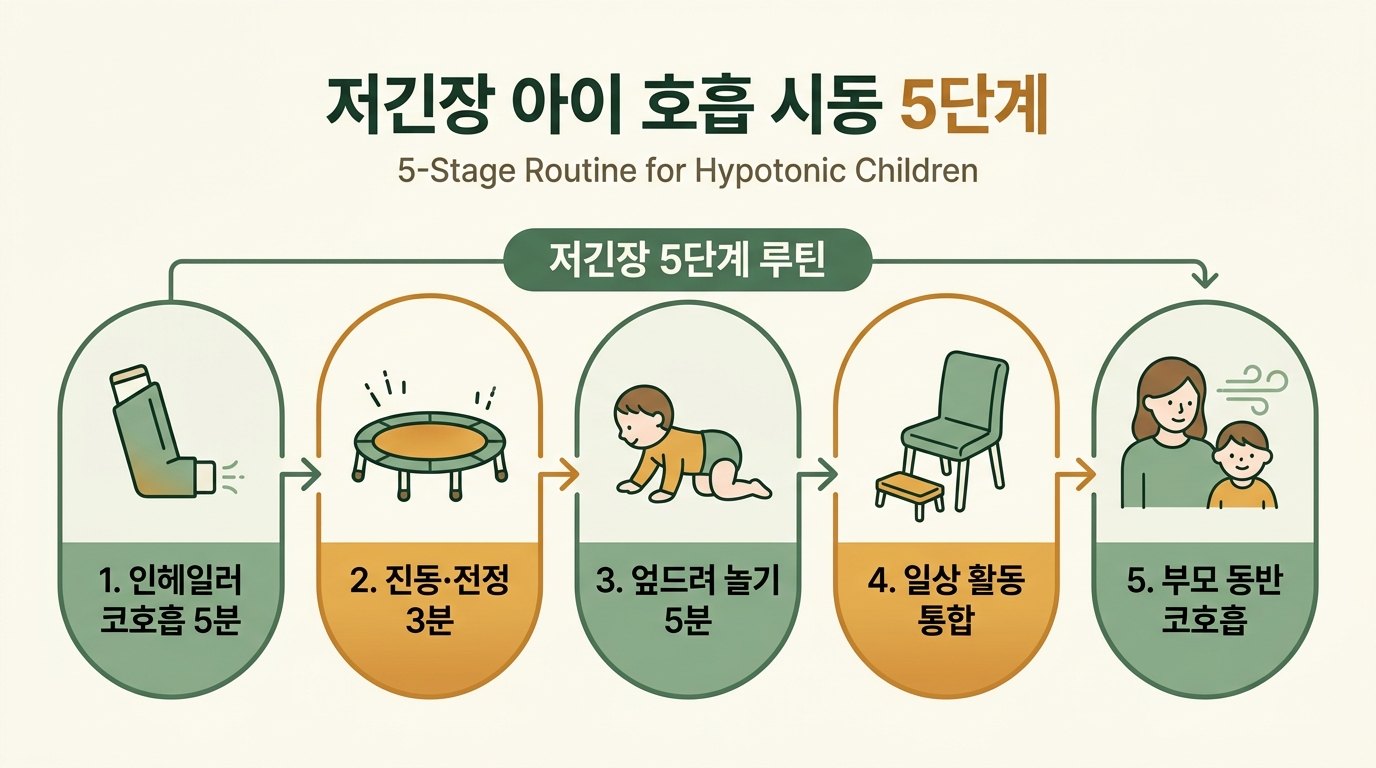 저긴장 아이 호흡으로 시동 거는 4단계 인헤일러 진동 엎드려놀기 일상 통합 플로우