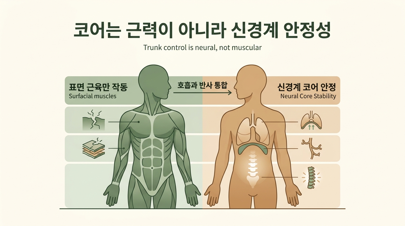 trunk control과 근력의 관계를 보여주는 인포그래픽 다이어그램