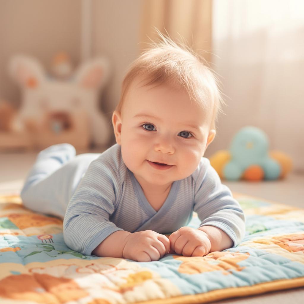 편안하게 터미타임을 하는 아기