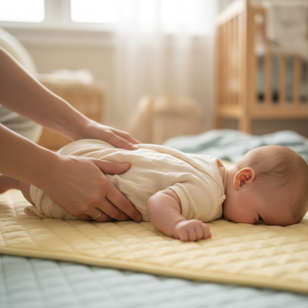 아기를 사이드에서 배 위로 전환하는 부모