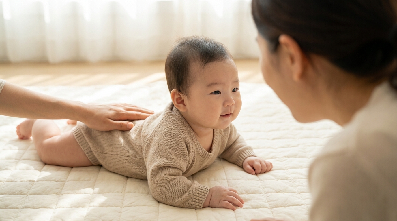 편안하게 복부 호흡을 하는 아기