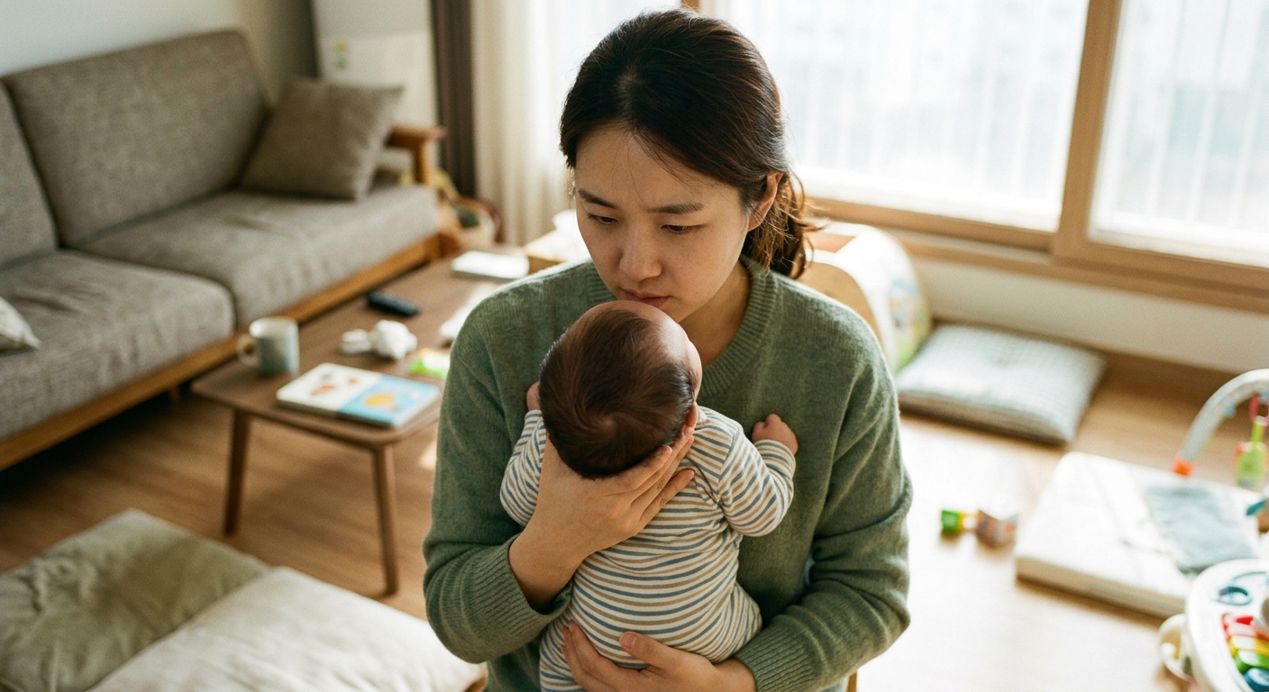 아기 두상을 확인하는 엄마