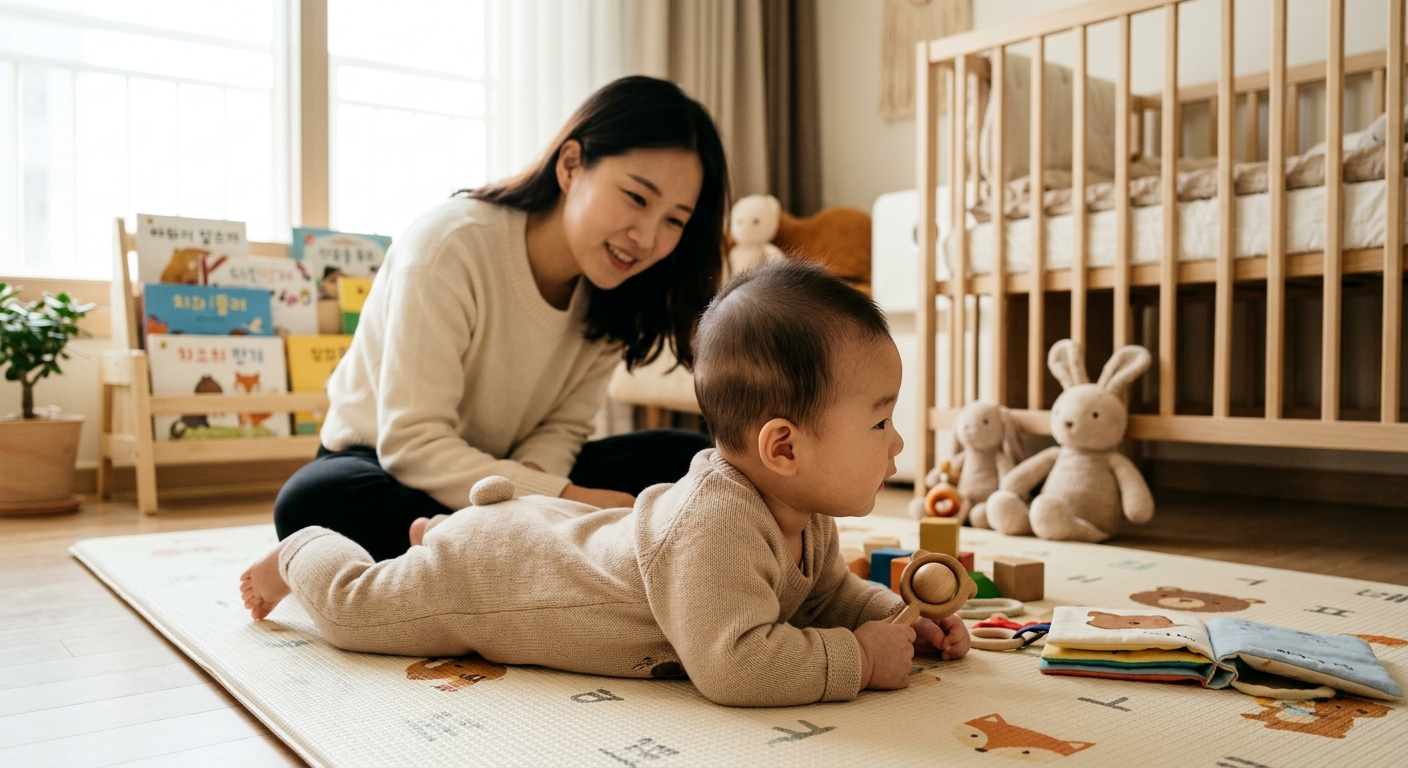 터미타임으로 두상 압력을 해소하는 아기