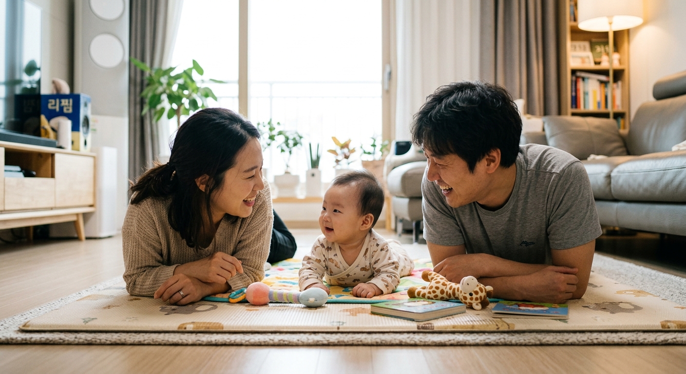 가족이 함께 터미타임을 하는 모습