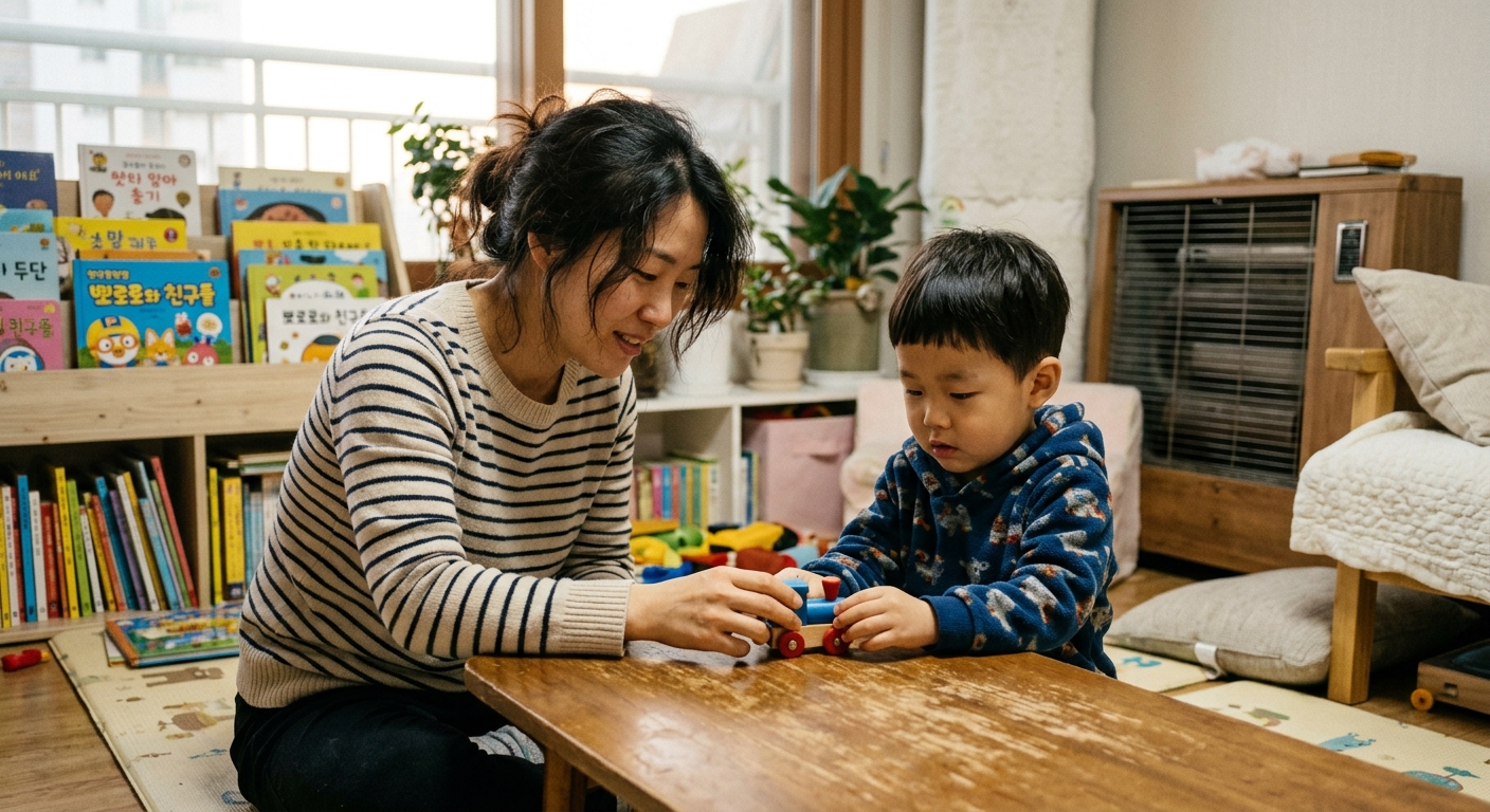 함께 장난감을 바라보는 공동주의