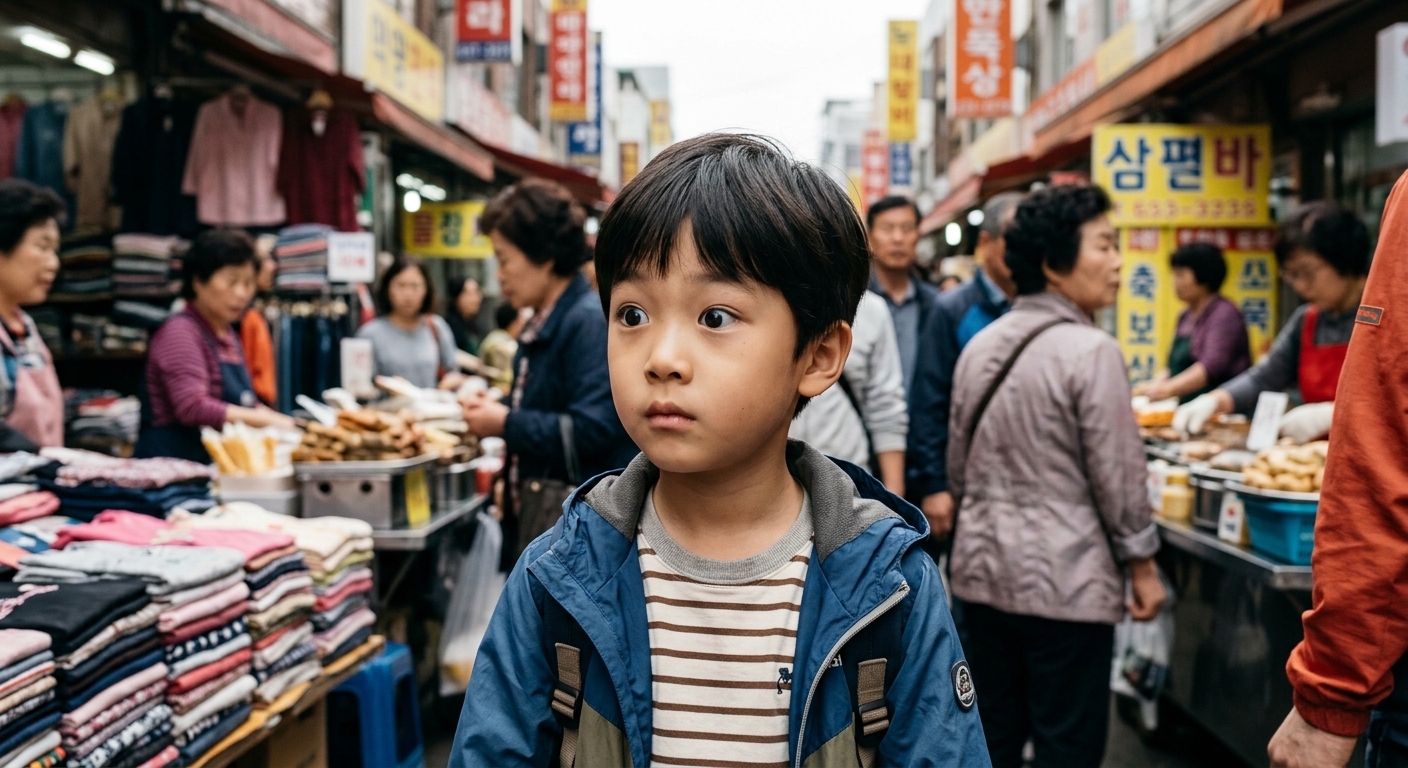 긴장 상태의 한국인 아이 눈