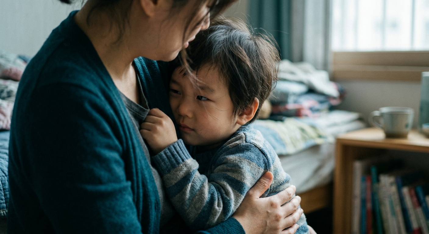 눈을 돌리는 한국인 아이 클로즈업