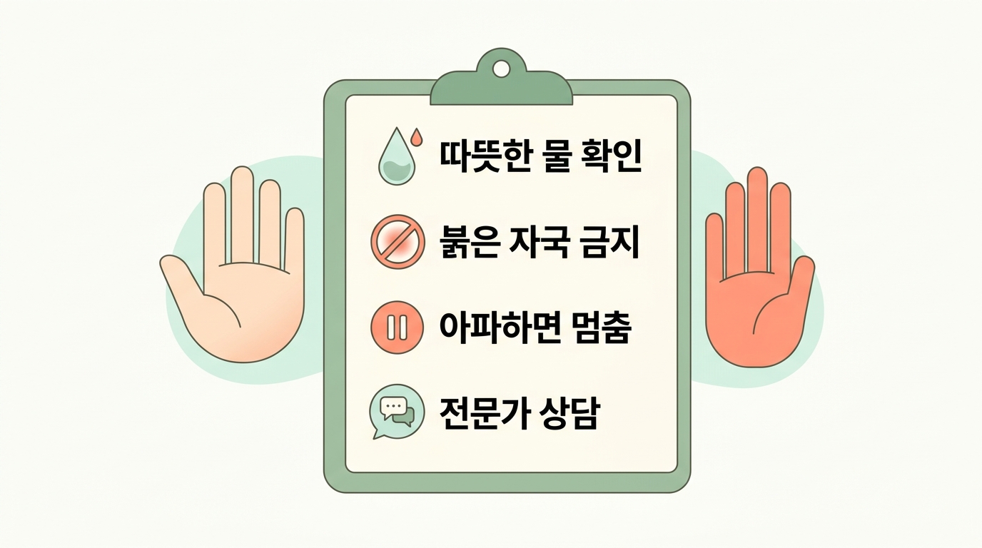발바닥 자극 안전 수칙과 멈춰야 할 신호를 정리한 체크리스트 다이어그램
