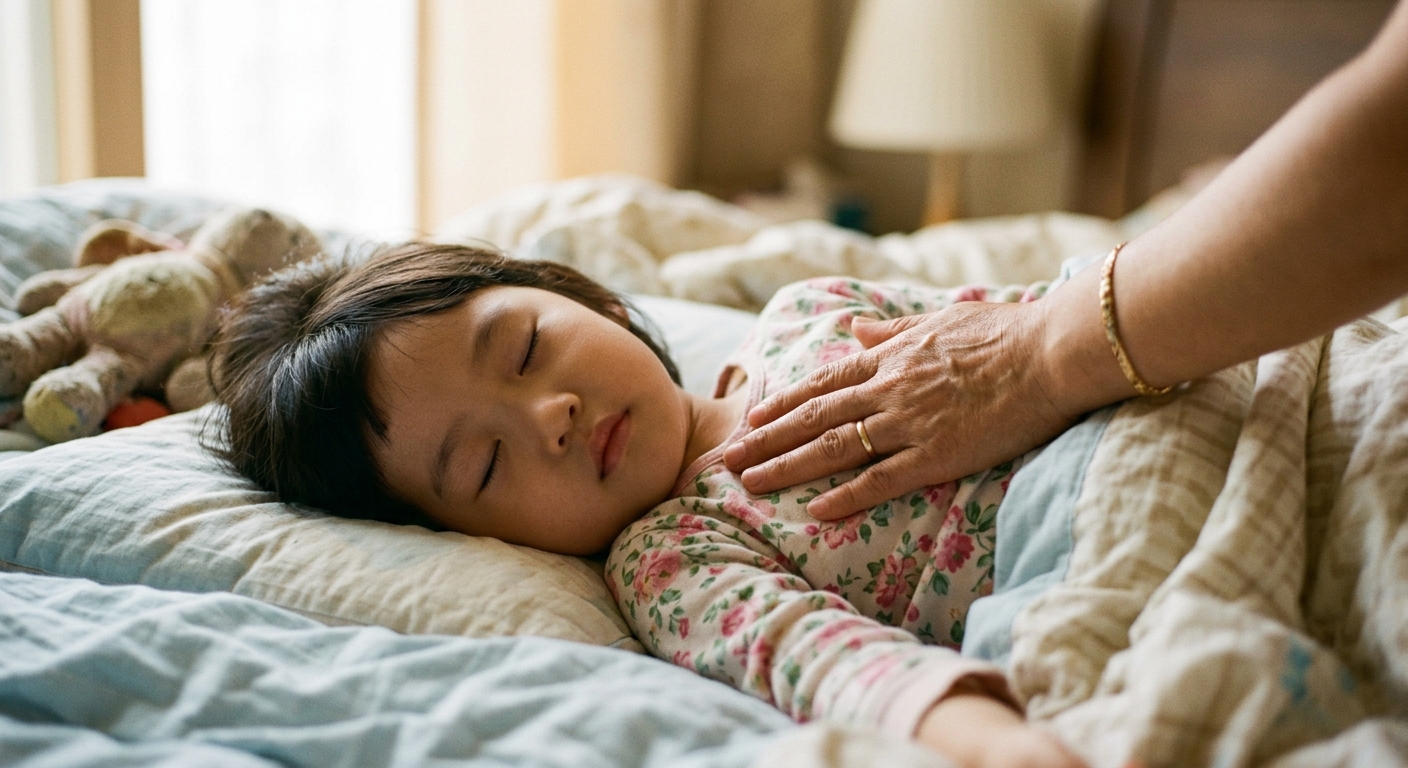 느린 코 호흡을 돕는 한국인 엄마 손