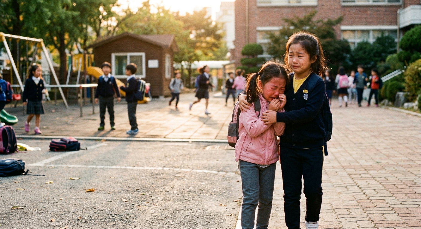 친구의 슬픔을 함께 느끼는 한국인 아이