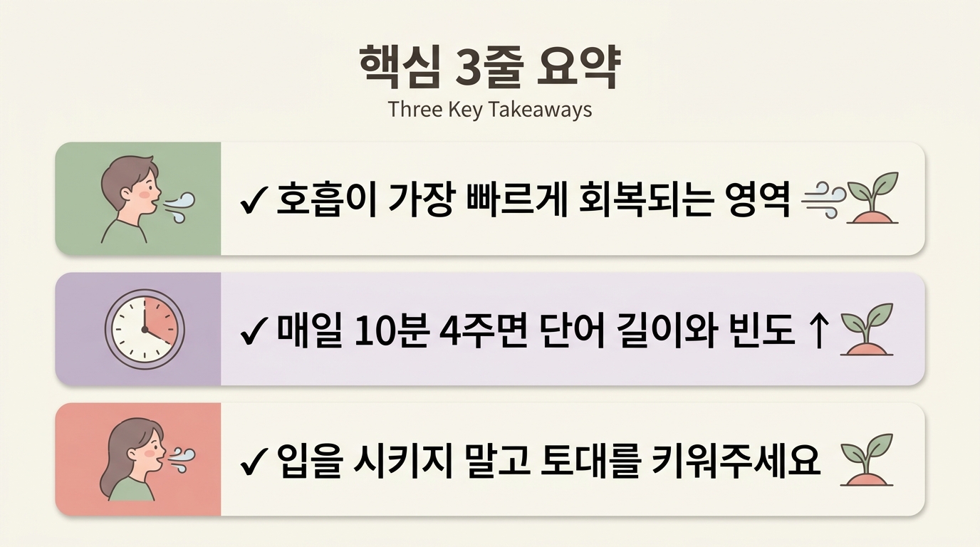 호흡-언어 회복 핵심 3줄 요약 시각화 마무리 인포그래픽