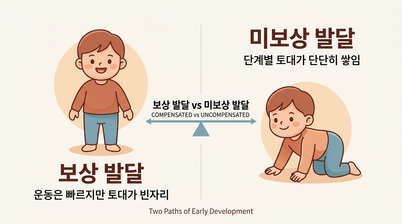 기지 않아도 괜찮다는 말의 진실 — 말 늦은 아이의 보상 발달 vs 미보상 5가지 진단 신호