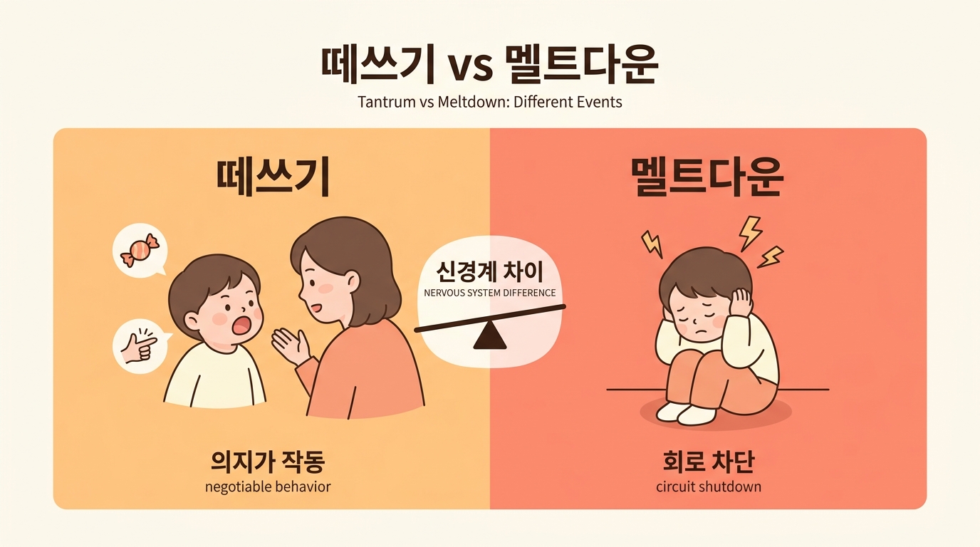 떼쓰기와 멜트다운, 다릅니다 — 폭발 30초의 신경계 진실