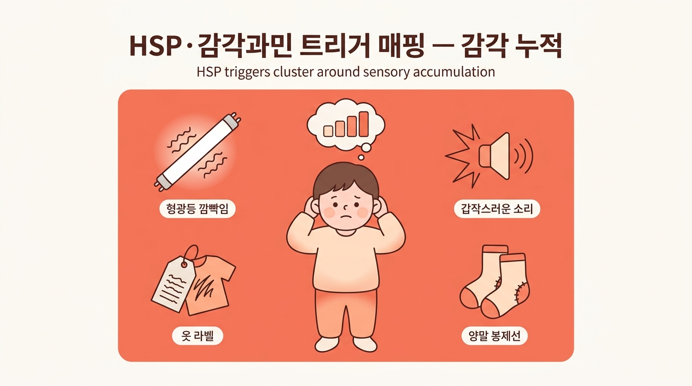 HSP 감각과민 소리 빛 라벨 트리거 매핑 다이어그램