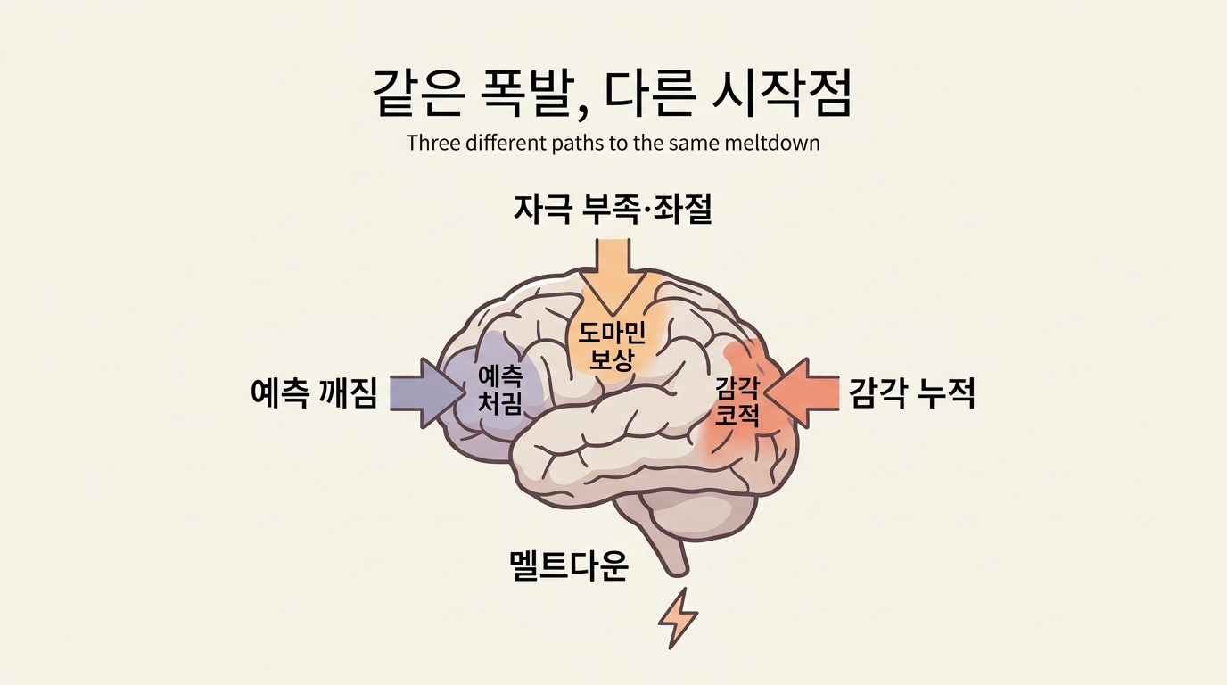 진단별 멜트다운 트리거 시작점 차이 신경계 인포그래픽