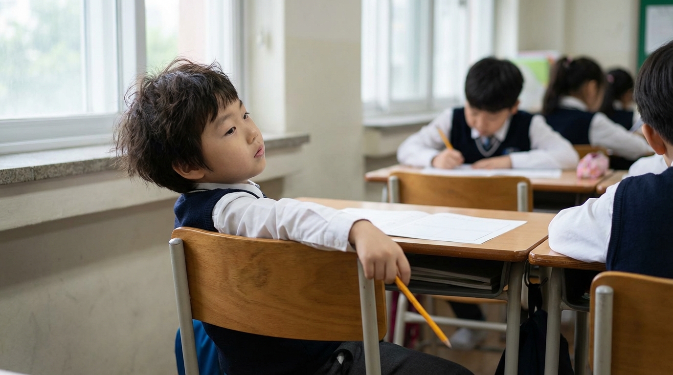 교실에서 안절부절못하는 아이