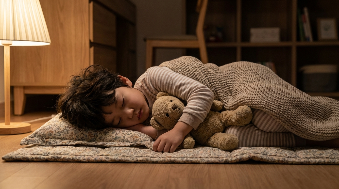 가중 담요를 덮고 안정을 찾는 아이