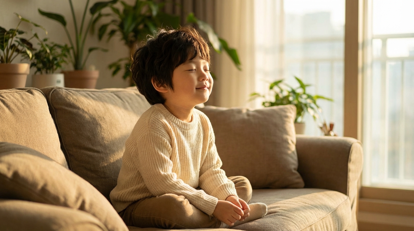 편안하게 심호흡하는 아이