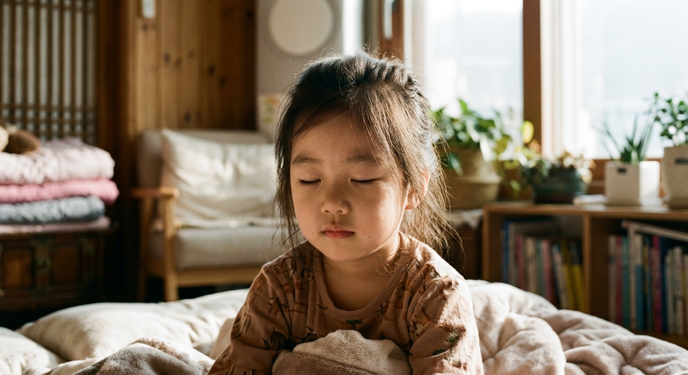 천천히 코로 숨쉬는 한국인 아이