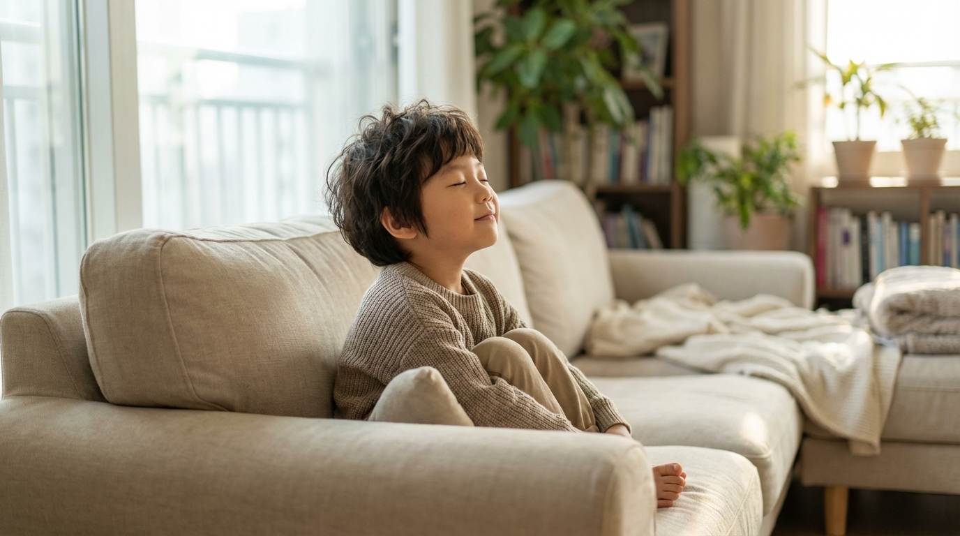 코로 편하게 숨 쉬는 한국인 아이