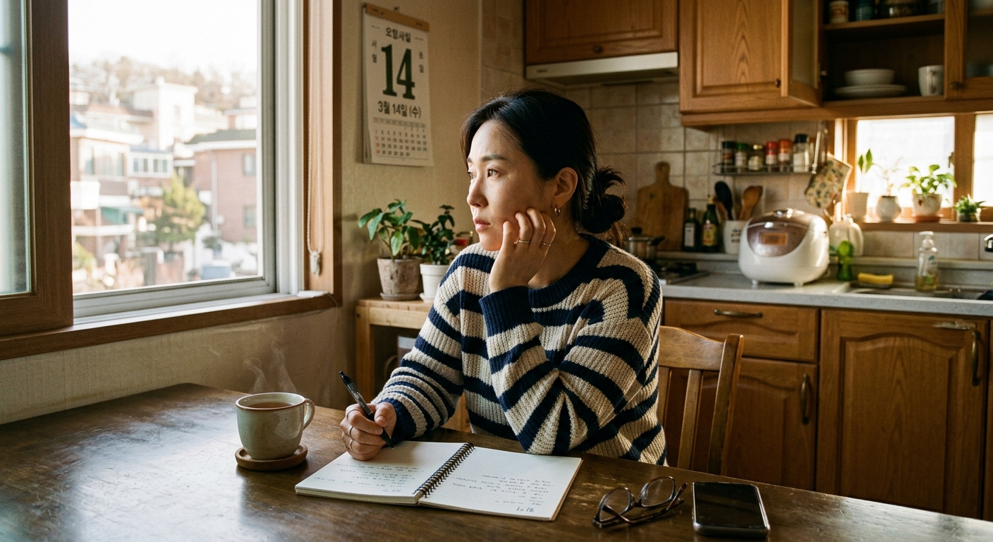 아이의 행동을 기록하는 한국인 엄마