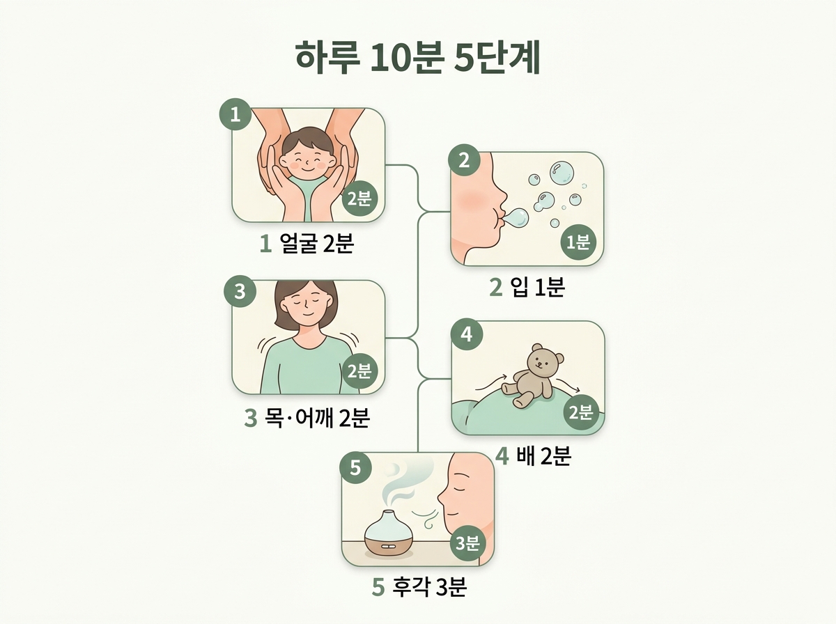 얼굴 혀 목어깨 배 후각으로 이어지는 코호흡 10분 루틴 5단계 플로우차트
