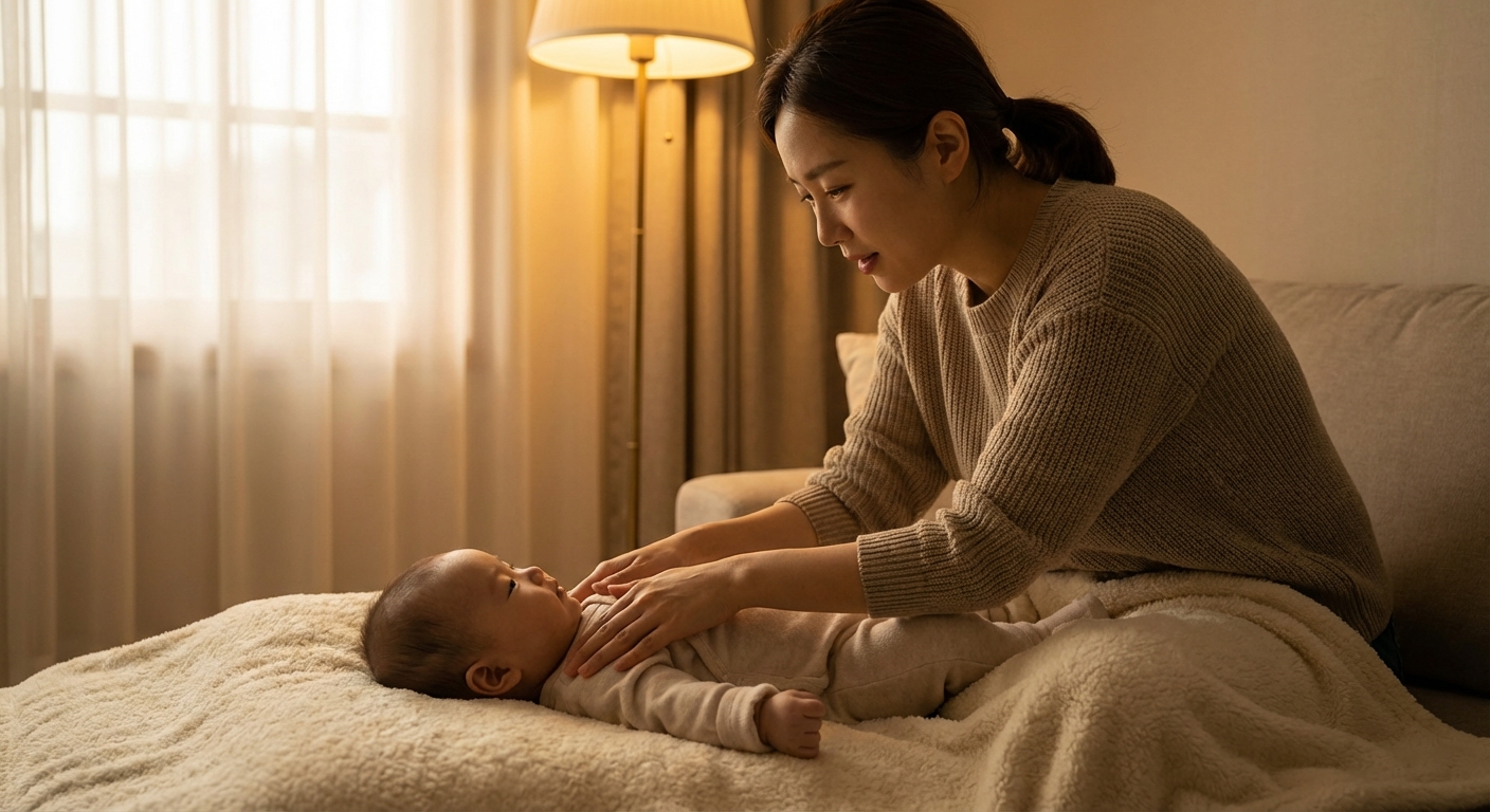 아기 목 마사지를 하는 엄마