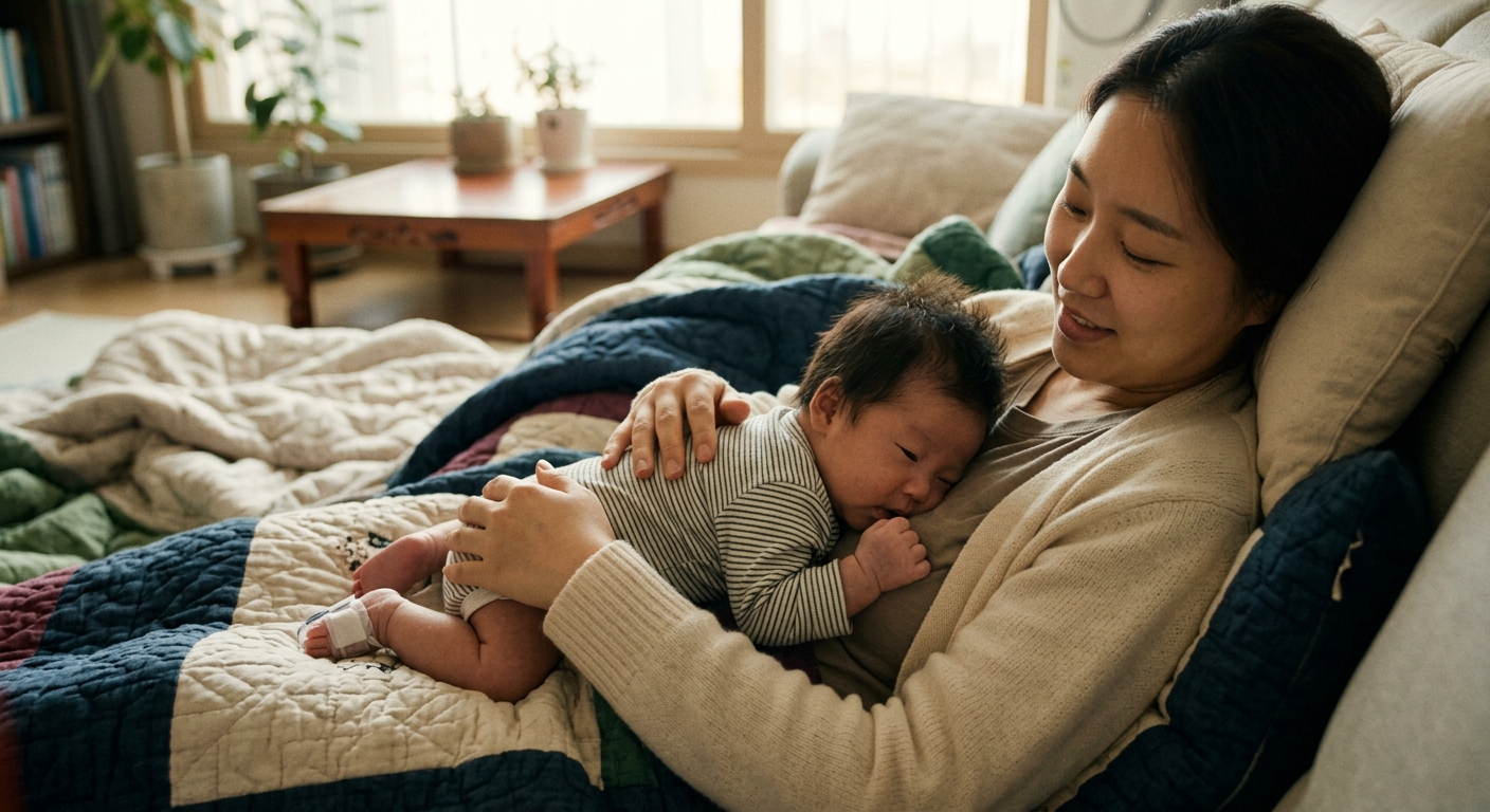 엄마 가슴 위에서 편안하게 호흡하는 이른둥이