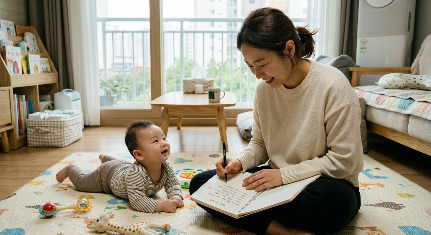 터미타임 기록지를 작성하는 엄마
