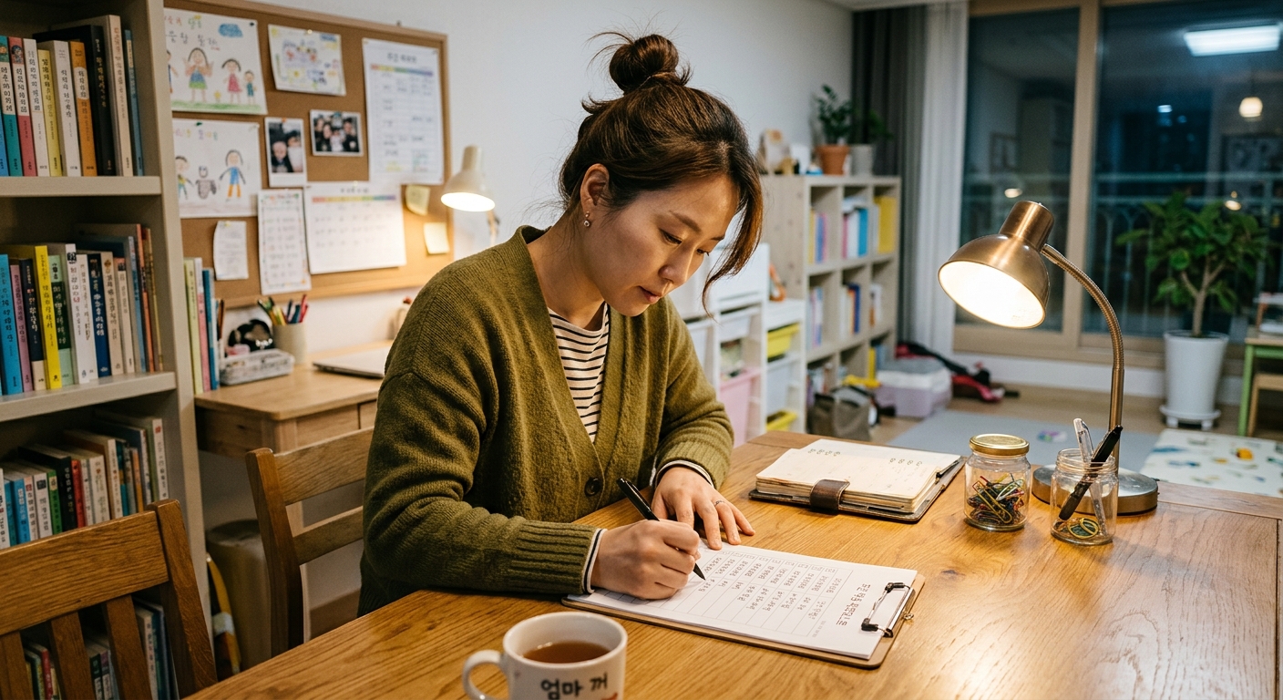 후각 체크 결과를 기록하는 한국인 엄마