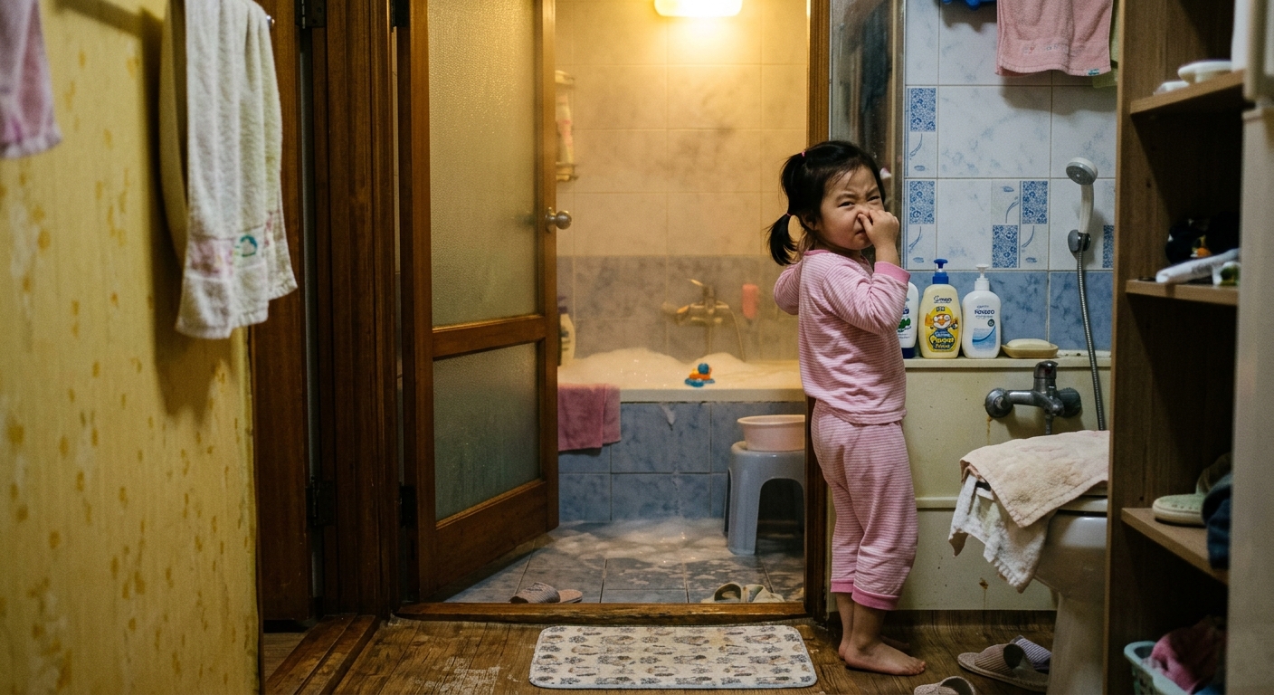 향이 강한 욕실을 거부하는 한국인 아이