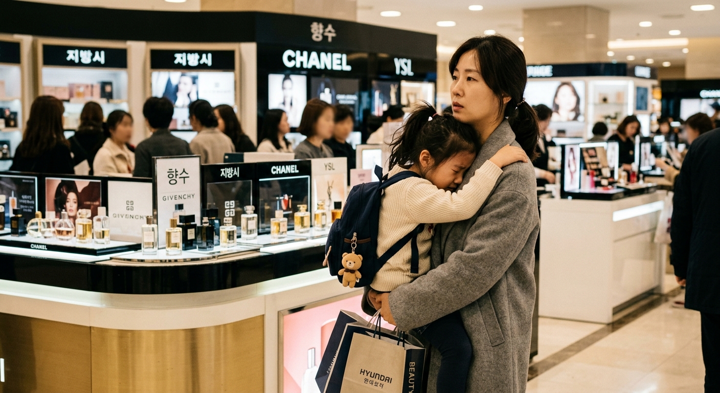 향수 매장에서 코를 막는 한국인 아이