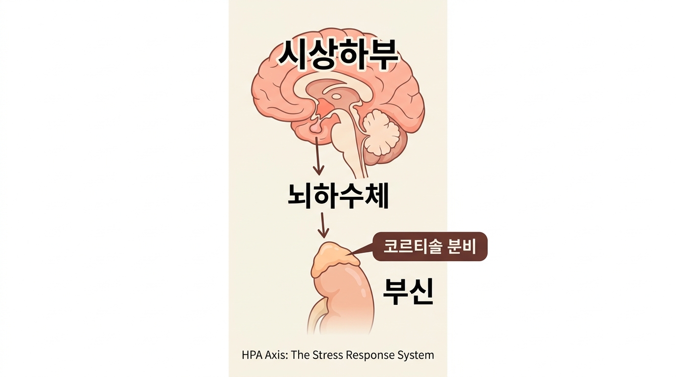 HPA축의 시상하부-뇌하수체-부신 경로를 보여주는 다이어그램