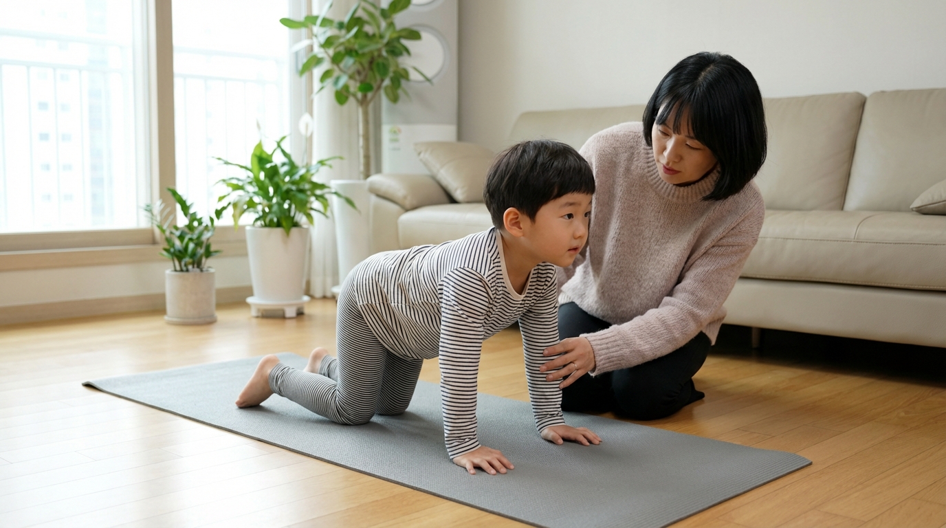 ATNR 반사를 확인하는 엄마와 아이