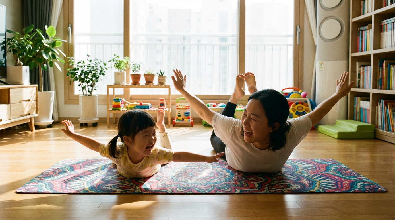 함께 운동하는 엄마와 아이