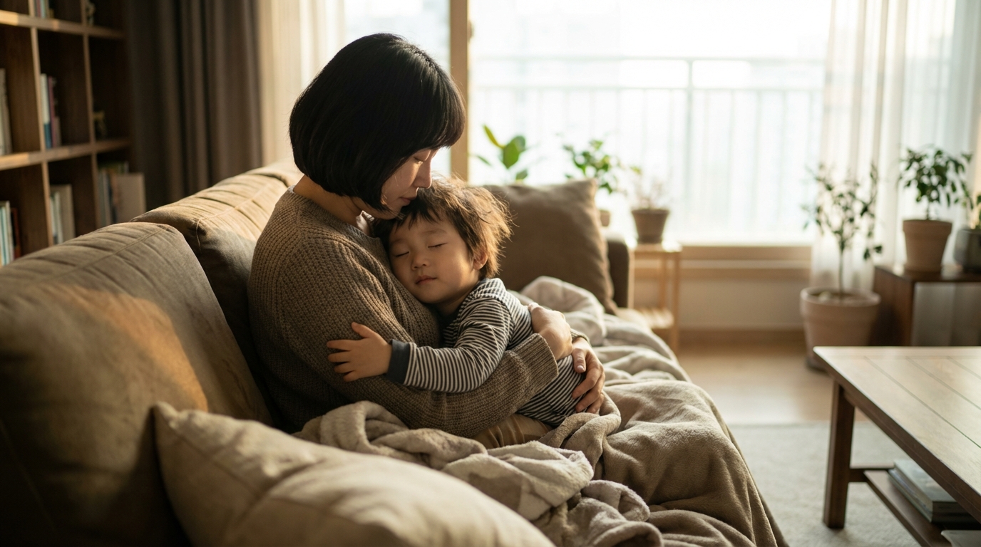 아이를 꽉 안아주는 엄마