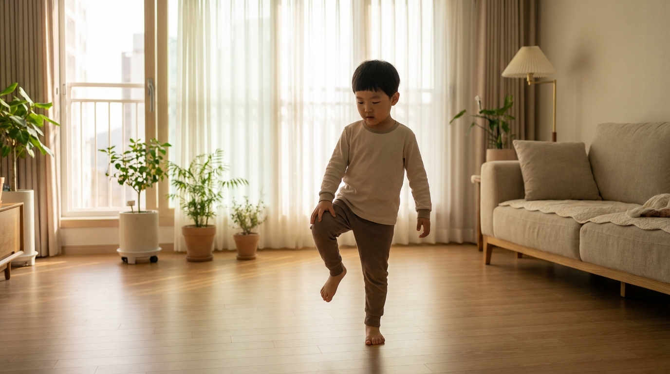 크로스 패턴 운동을 하는 한국인 아이