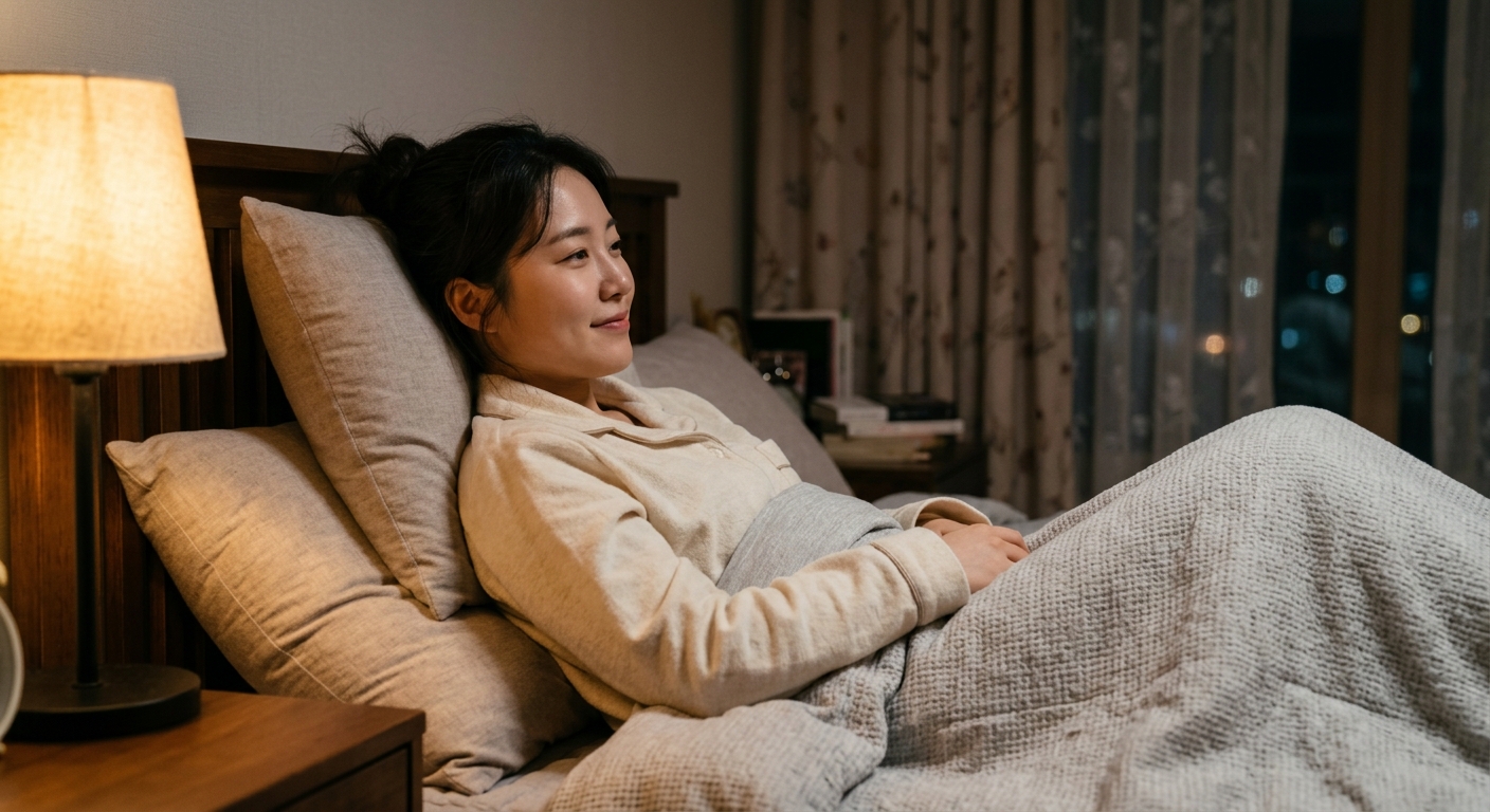 베개를 높이고 누운 한국인 여성