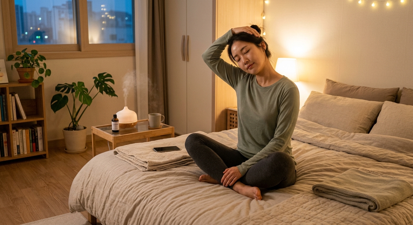 저녁 이완 루틴을 하는 한국인 여성