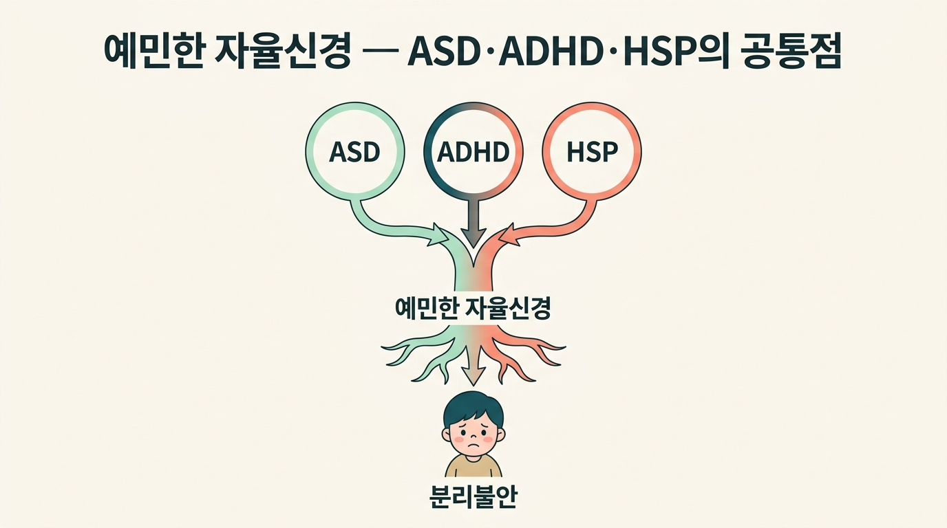 분리불안이 유독 심한 아이 — ASD·ADHD·HSP가 공유하는 예민한 자율신경